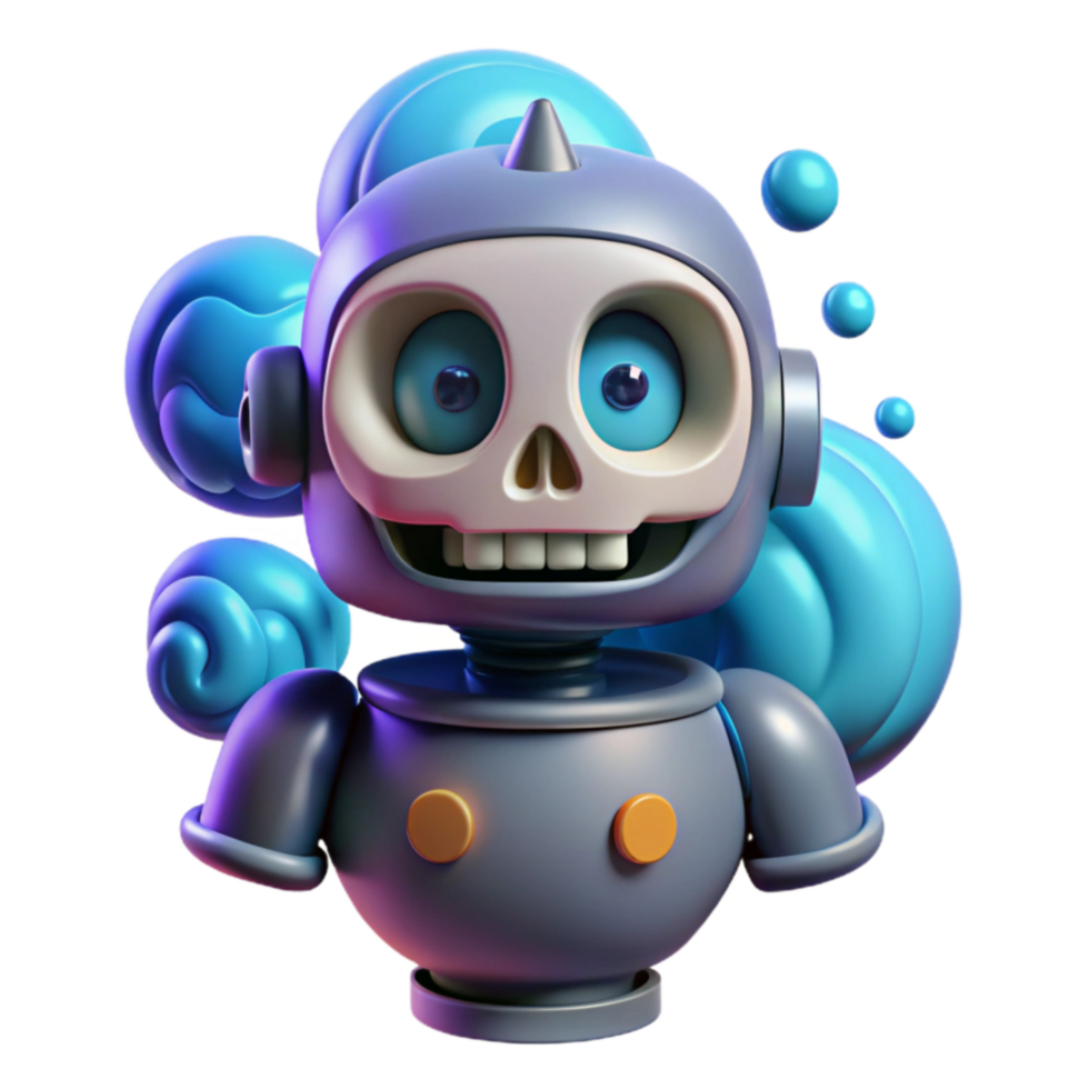 Friendly Skull Robot 3D Render png