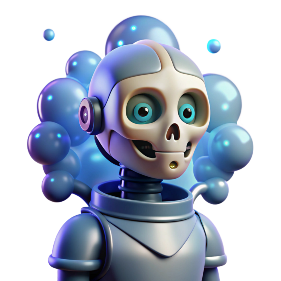 3D Render of a Cute Robotic Skull in Armor png