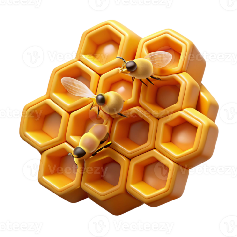serene rustic Honeycomb 3D Render, Busy Bees Illustration high quality png