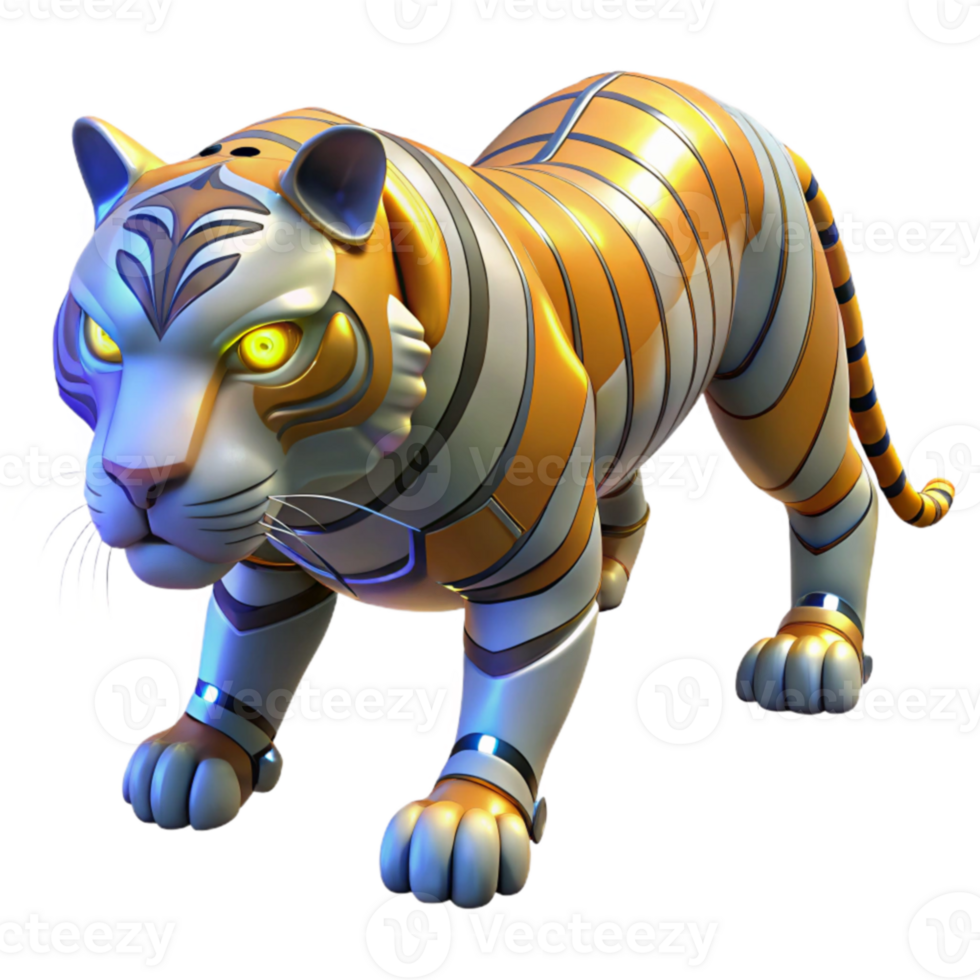 dramatic rustic Robotic Tiger 3D Render exclusive png