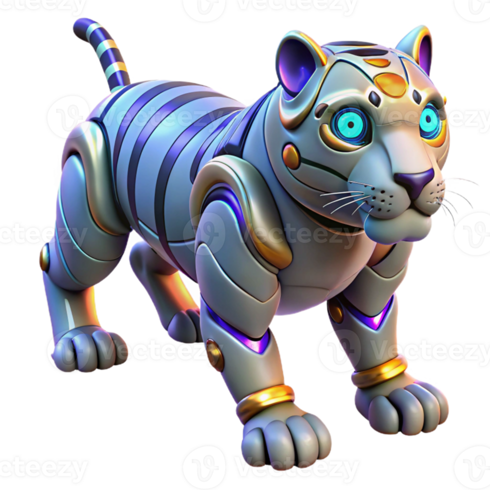 serene modern Robotic Tiger 3D Render high resolution png