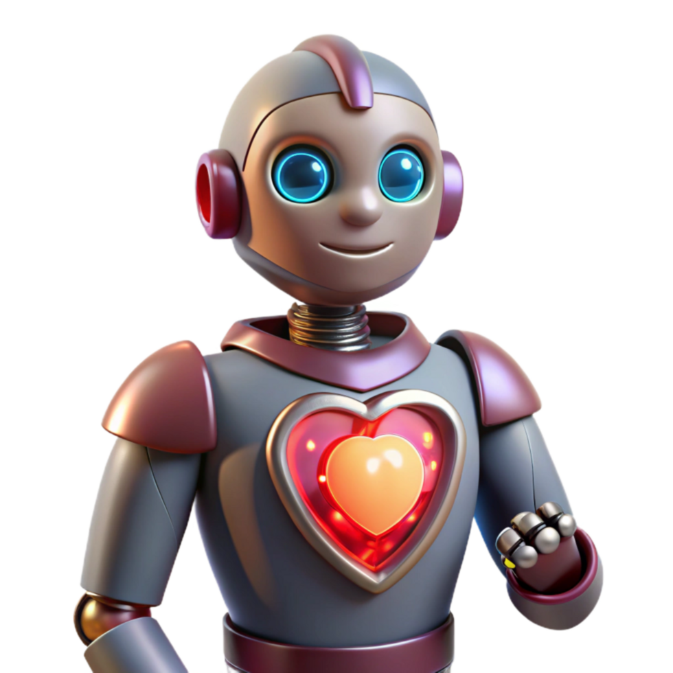 Heart-Shaped Robot 3D Render of Friendly AI png