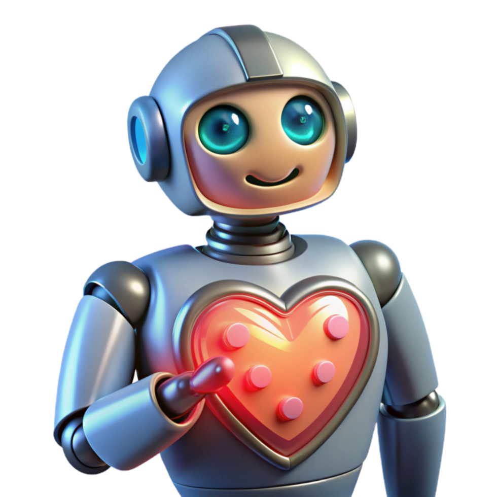 Friendly Robot with Heart 3D Render png