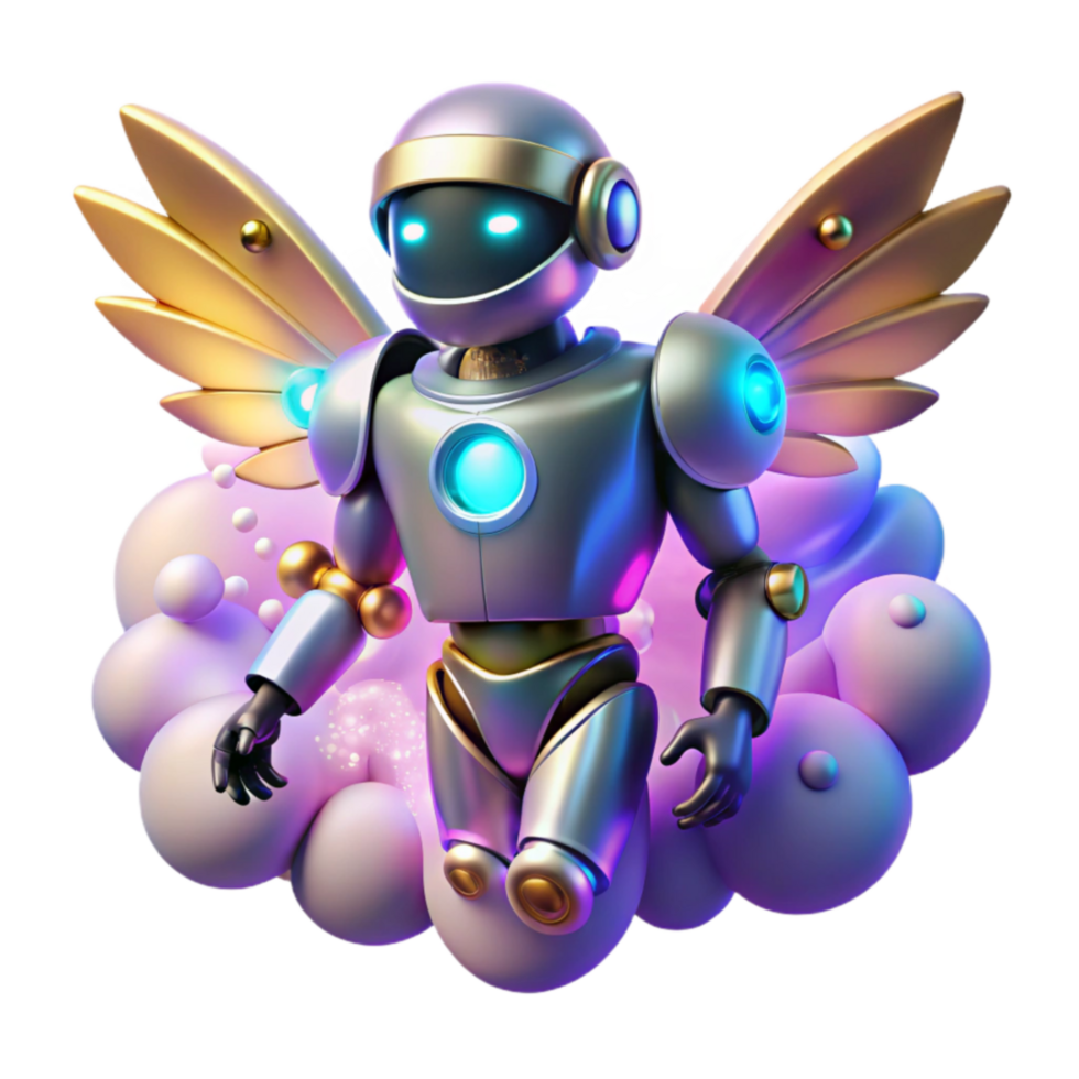 Angelic Robot 3D Render of a Futuristic, Winged Machine png