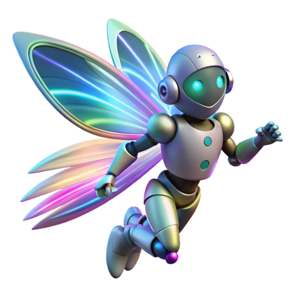 Cybernetic Fairy Futuristic Robot with Iridescent Wings png