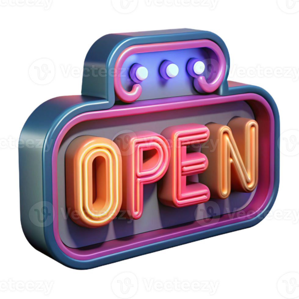 serene contemporary 3D Neon Open Sign Illustration professional png