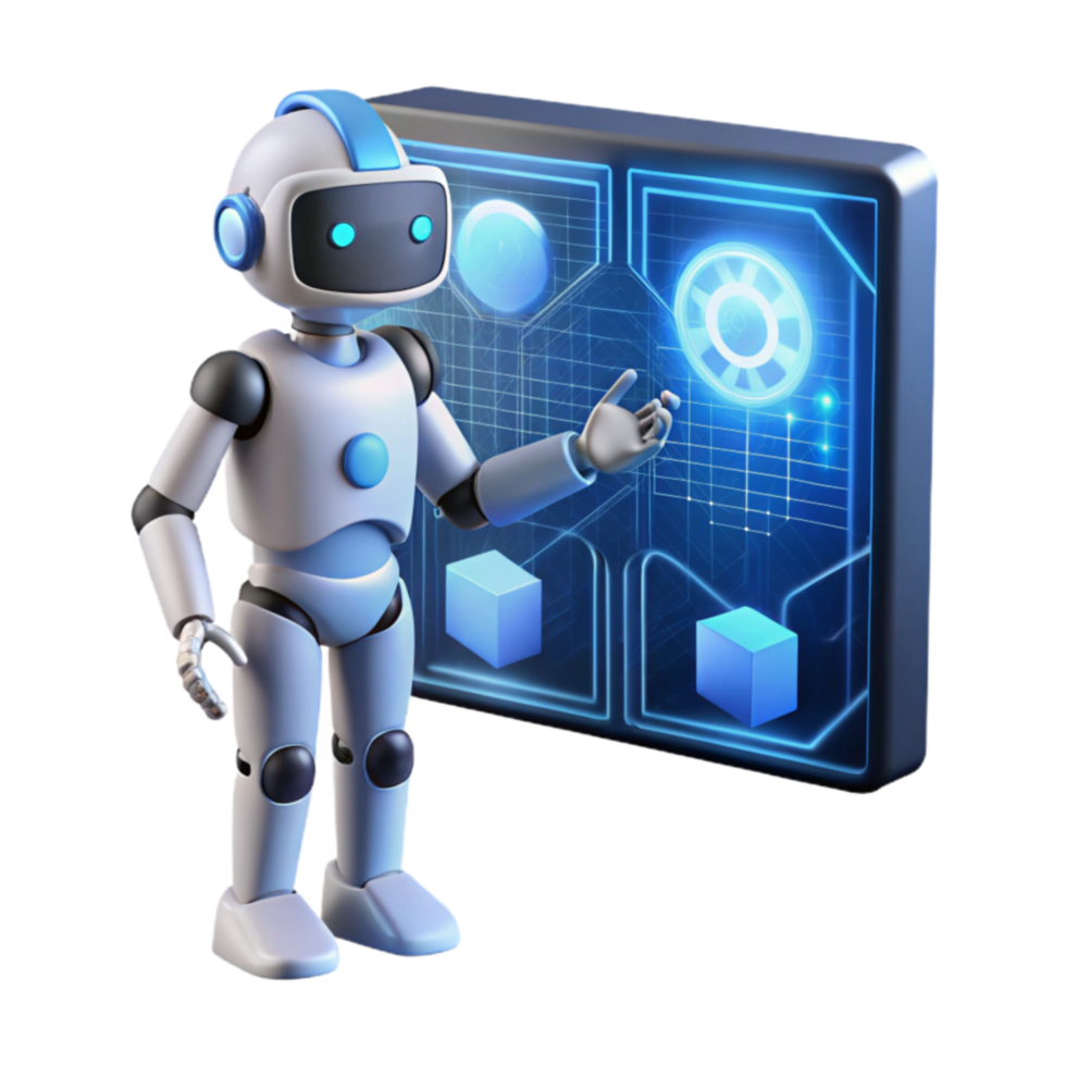 Robot Presenting Data on Interactive Display png