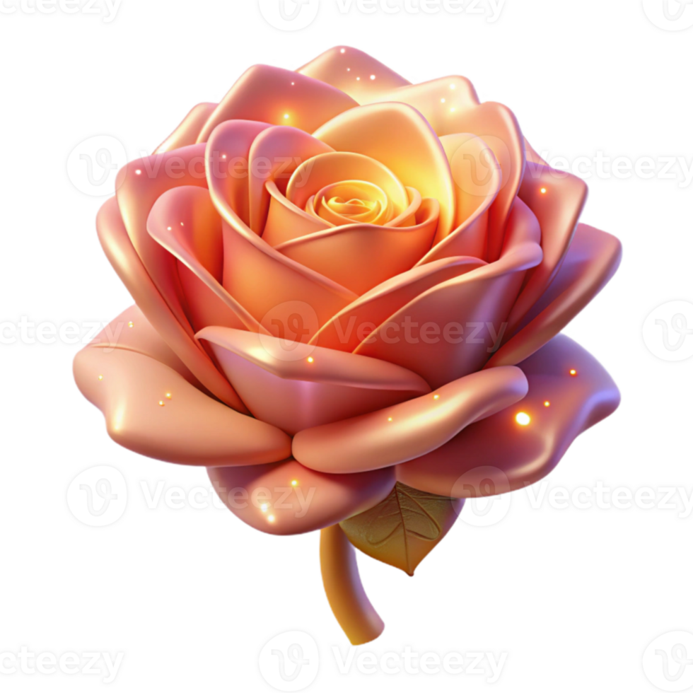 elegant modern Glowing Peach Rose 3D Render original png
