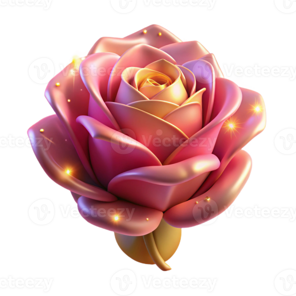 serene traditional 3D Render of a Sparkling Pink Rose exclusive png