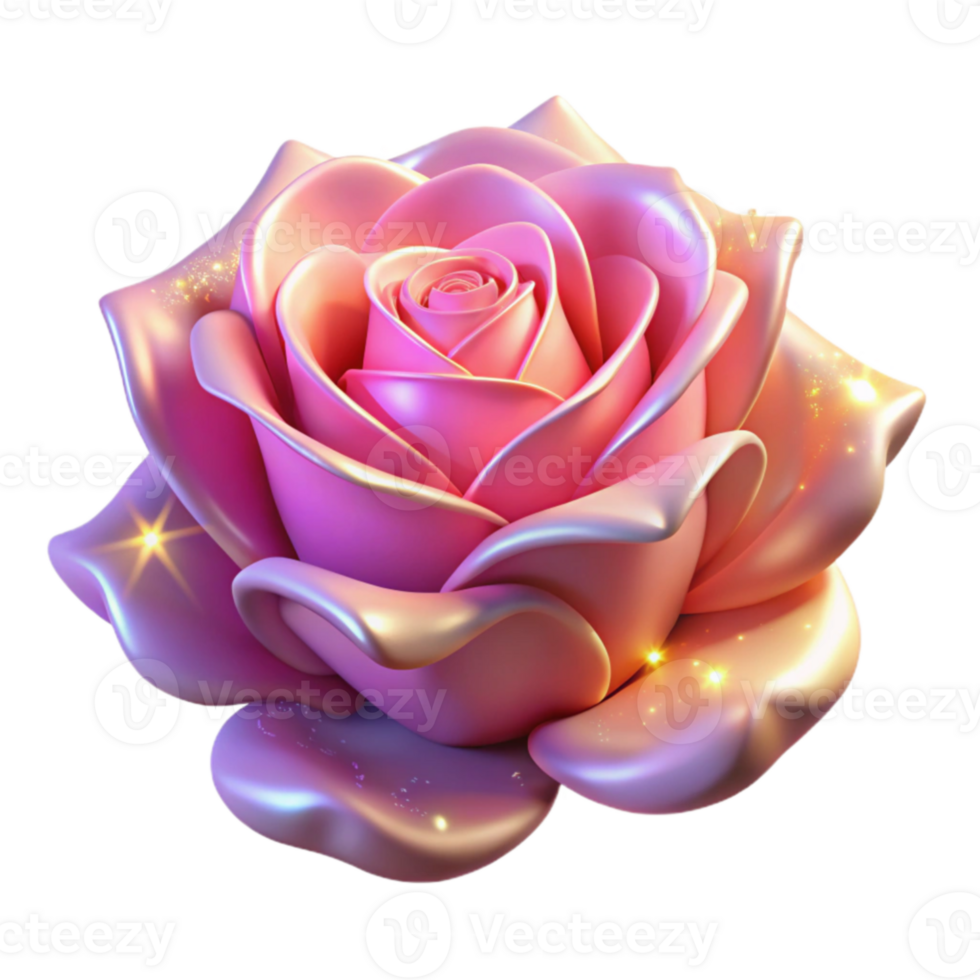 elegant rustic 3D Render of a Pink Rose with Glittering Petals 4K png
