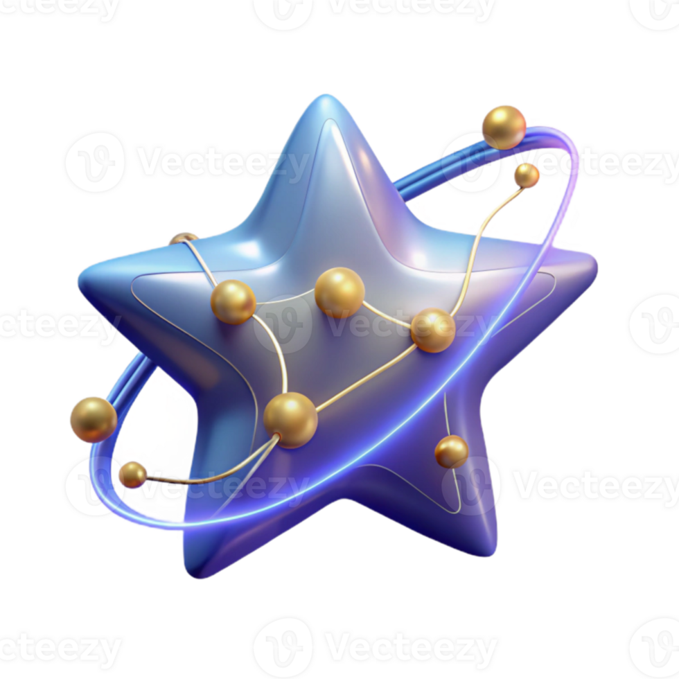 magnificent traditional 3D Render Blue Star with Golden Orbit genuine png