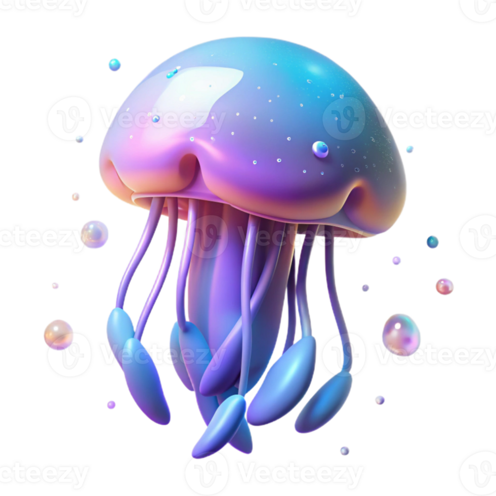 vibrant vintage Iridescent Jellyfish 3D Render authentic png