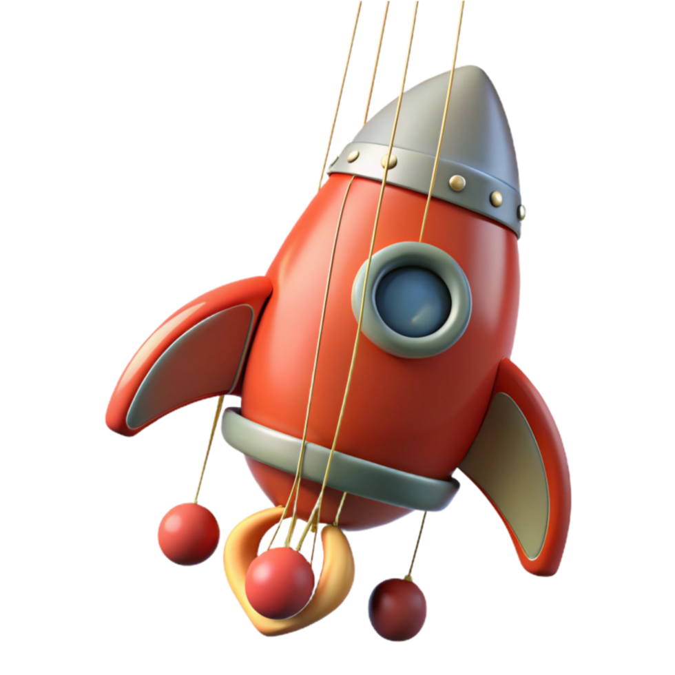 Suspended Rocket Toy 3D Render of a Playful Spacecraft Mobile png