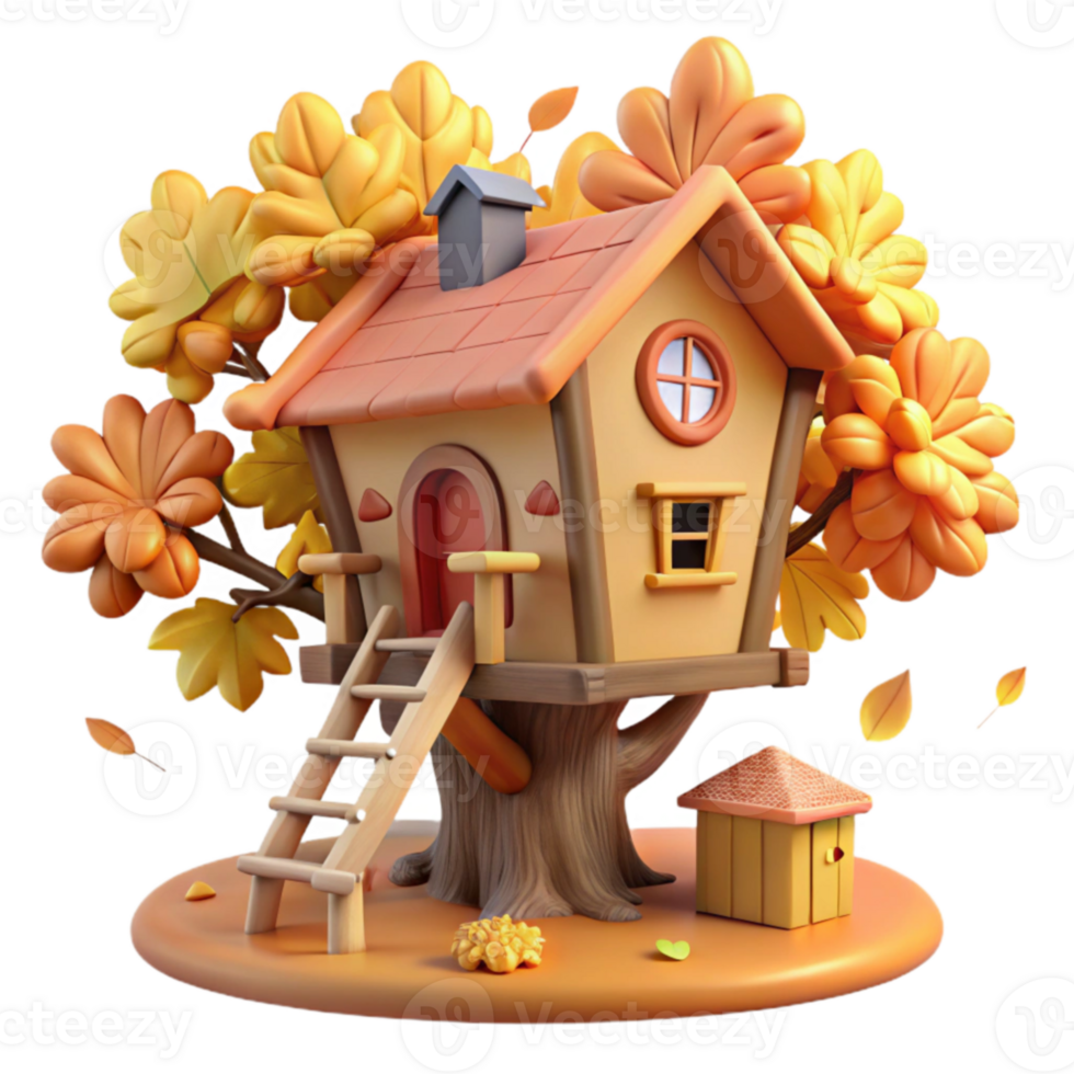 elegant contemporary Autumn Treehouse 3D Render authentic png