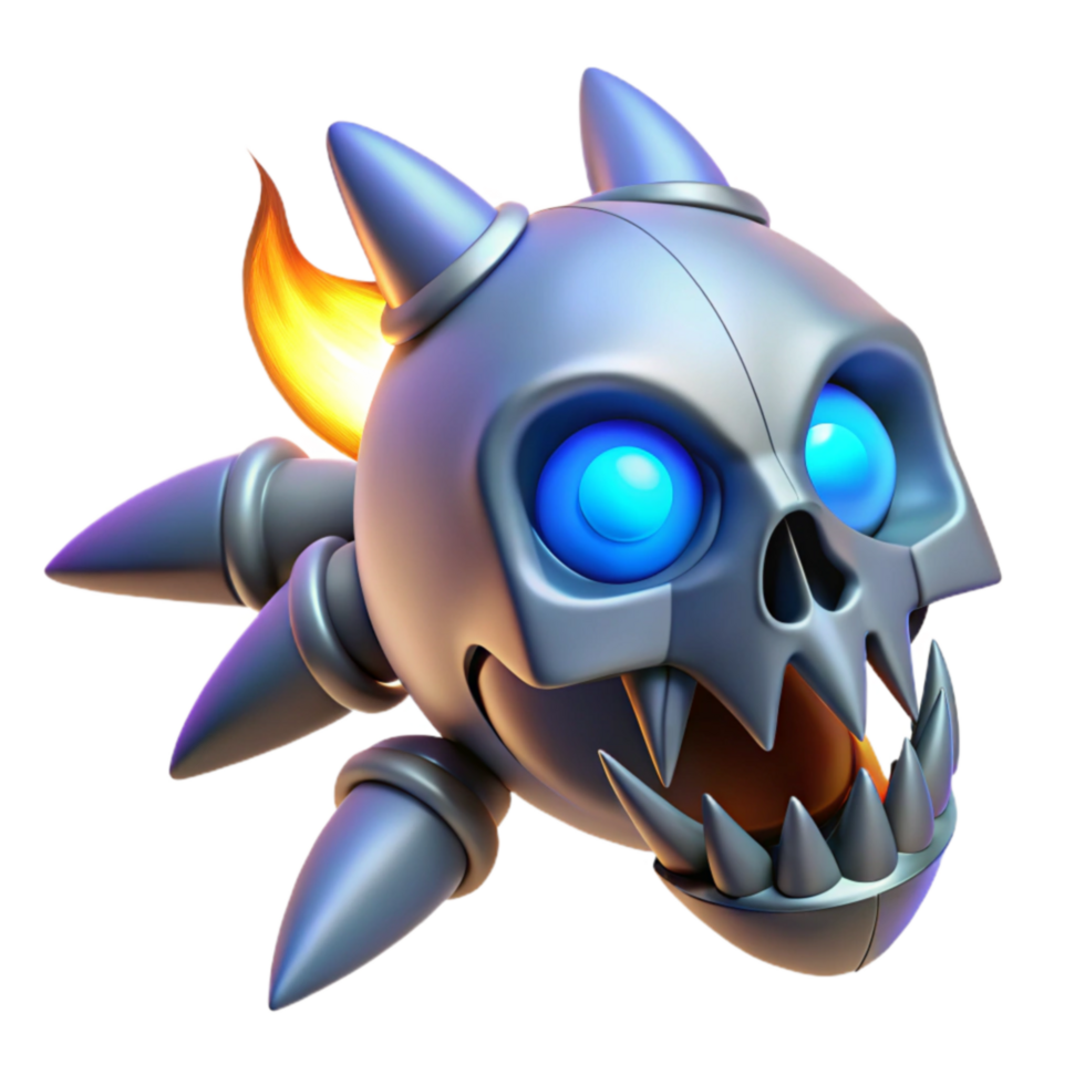 Fiery Skull Robot 3D Render of a Mechanical Grim Reaper png