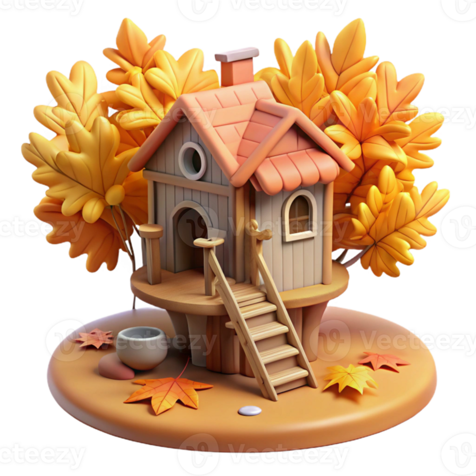 stunning rustic Autumn Treetop House 3D Render original png