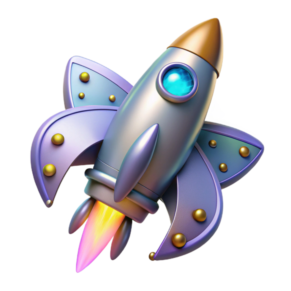 Retro Rocket Space Flight, 3D Render, Cartoon Style png