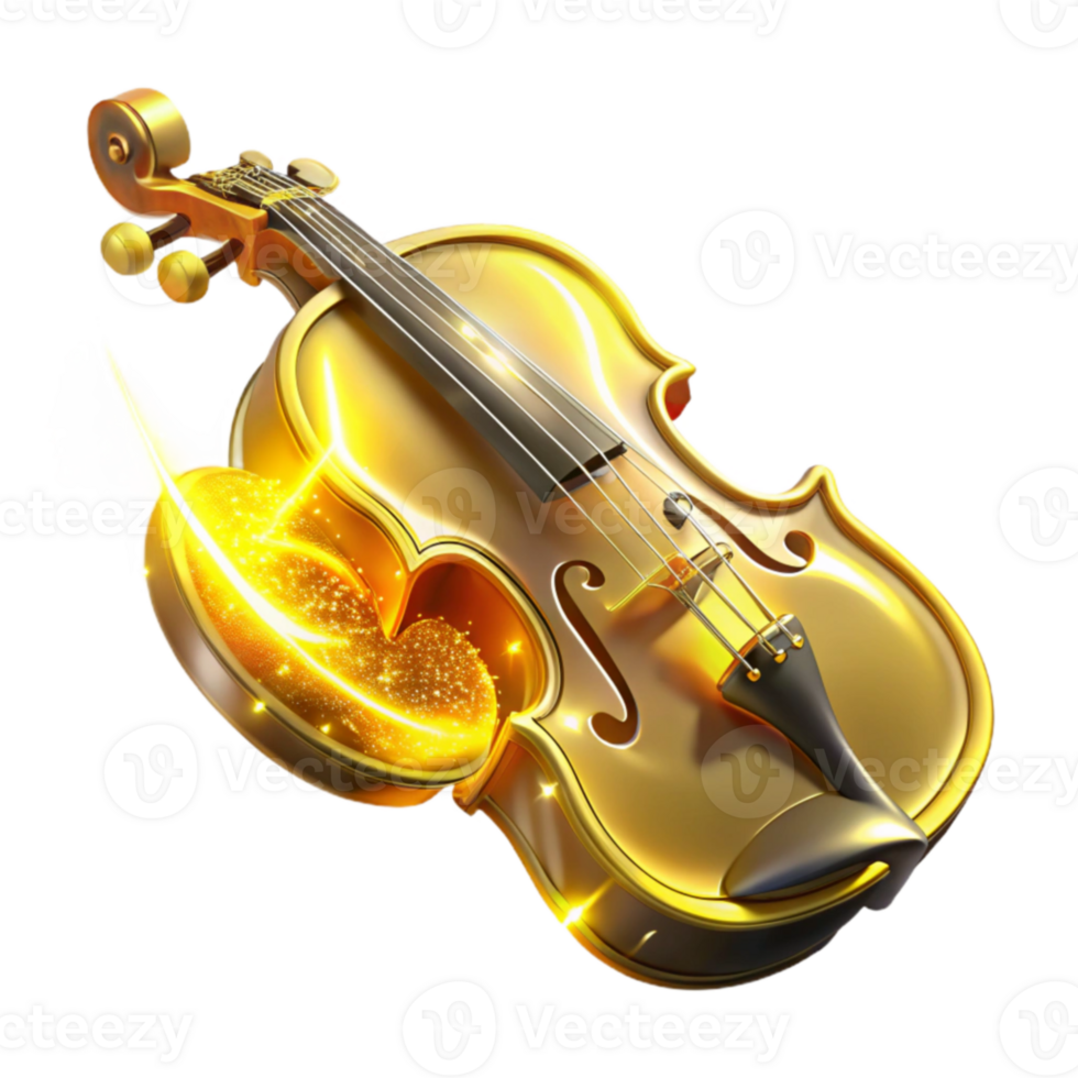 elegant abstract Golden Violin 3D Illustration high resolution png