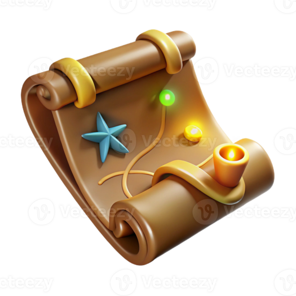 beautiful classic 3D Render Magical Scroll Illustration detailed png
