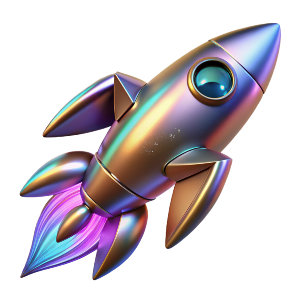 Iridescent Rocket Spacecraft Launch, 3D Render png