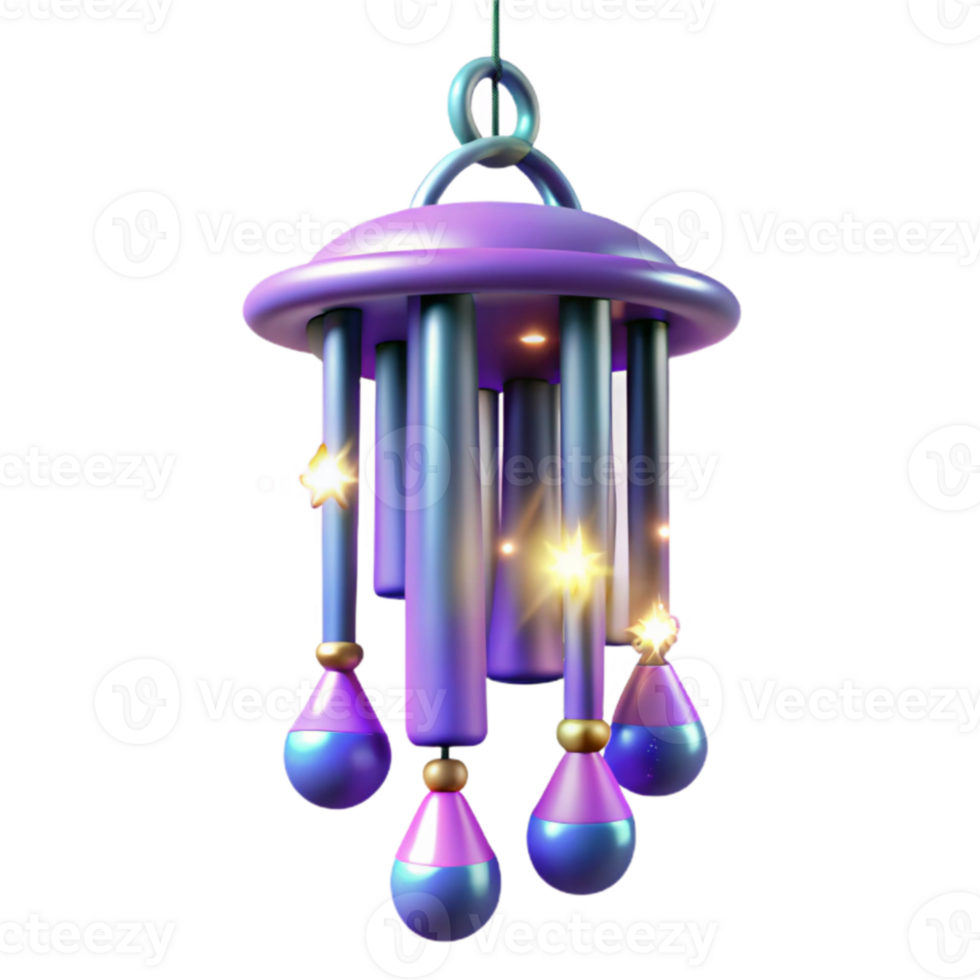 elegant rustic 3D Render Purple Wind Chime Illustration exclusive png