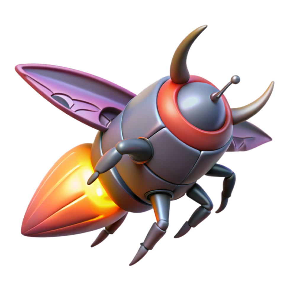 Cybernetic Beetle 3D Render of Futuristic Insect with Jet Propulsion png