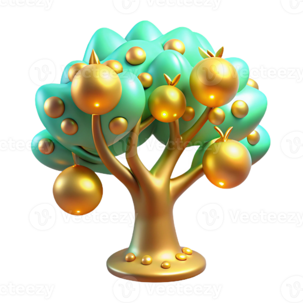 extraordinary abstract Golden Fruit Tree 3D Render detailed png