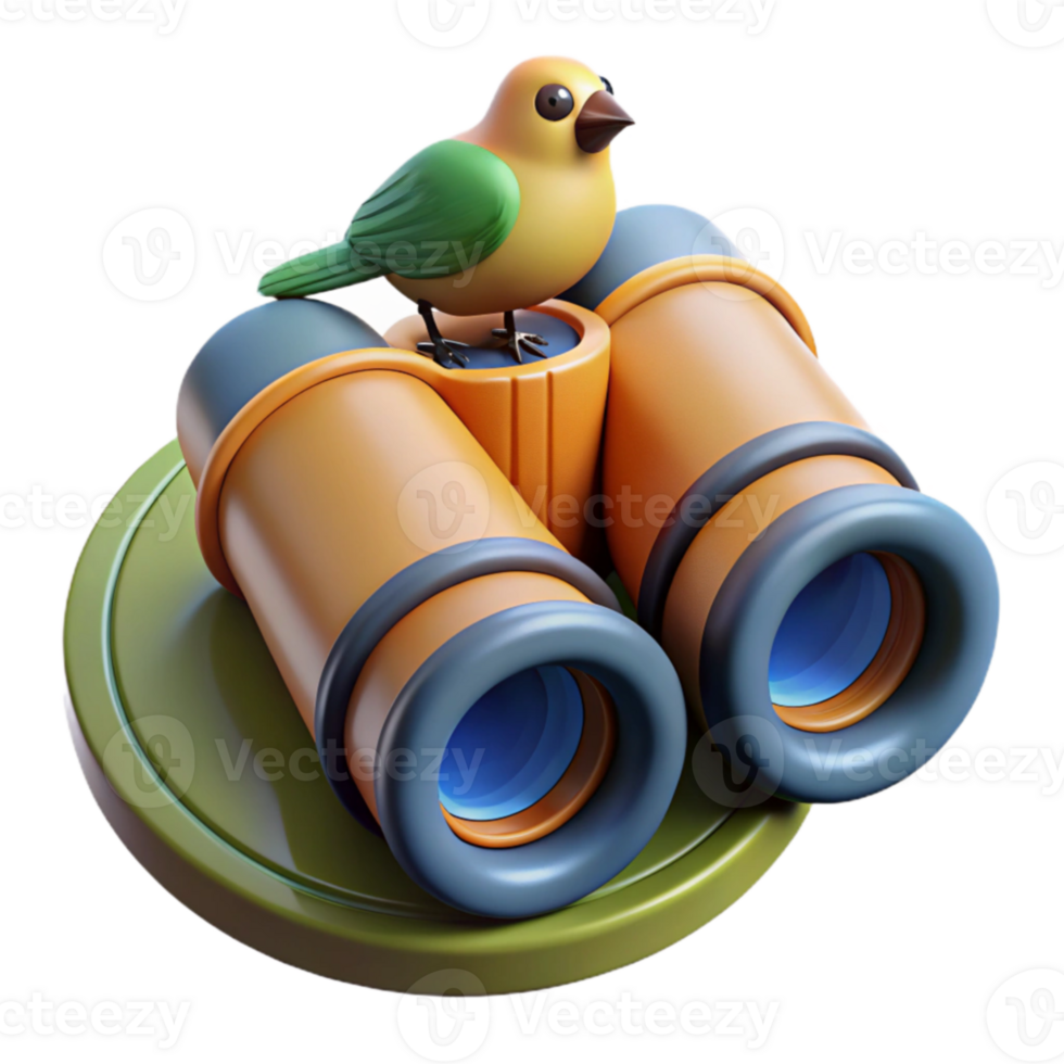 stunning contemporary 3D Illustration Bird on Binoculars authentic png