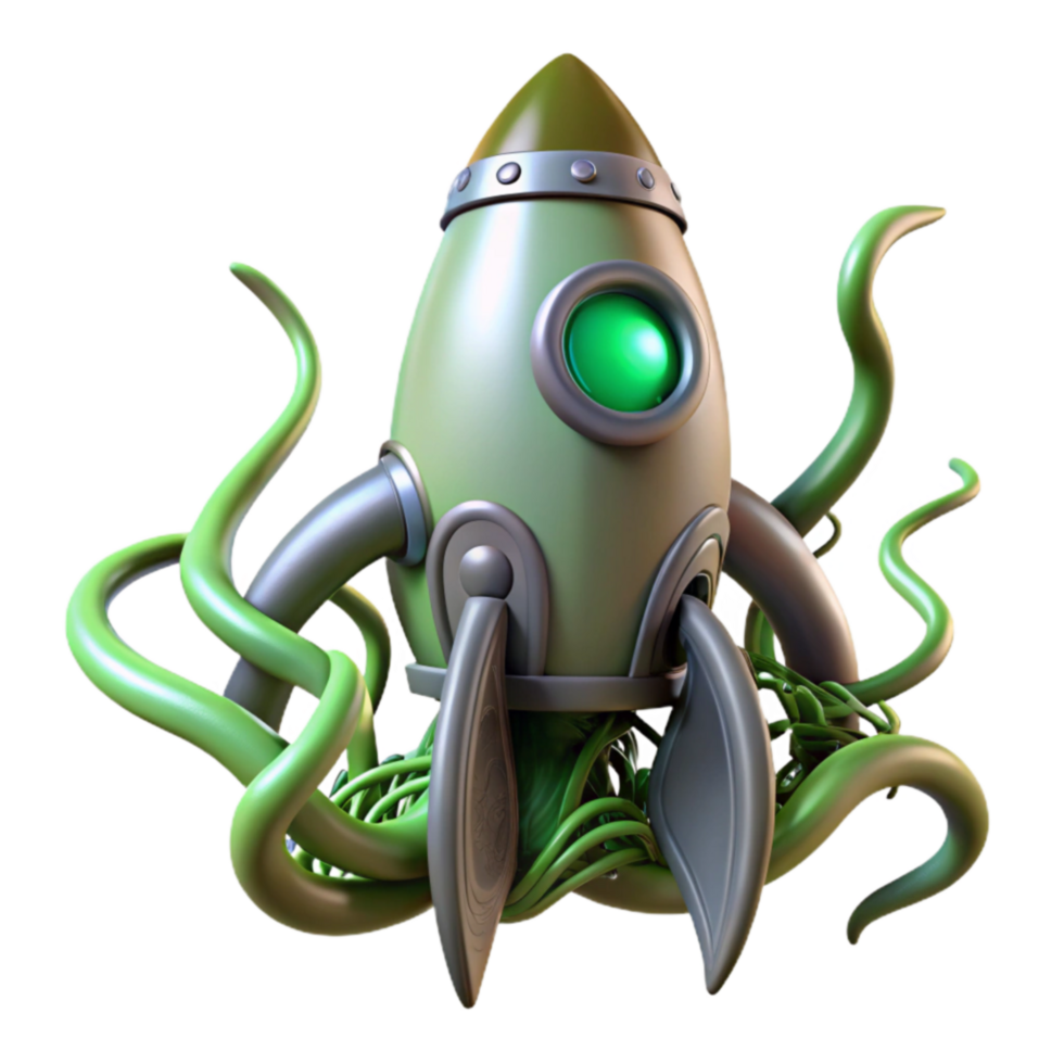 Cosmic Kraken Rocket 3D Render of a Sci-Fi Spacecraft png