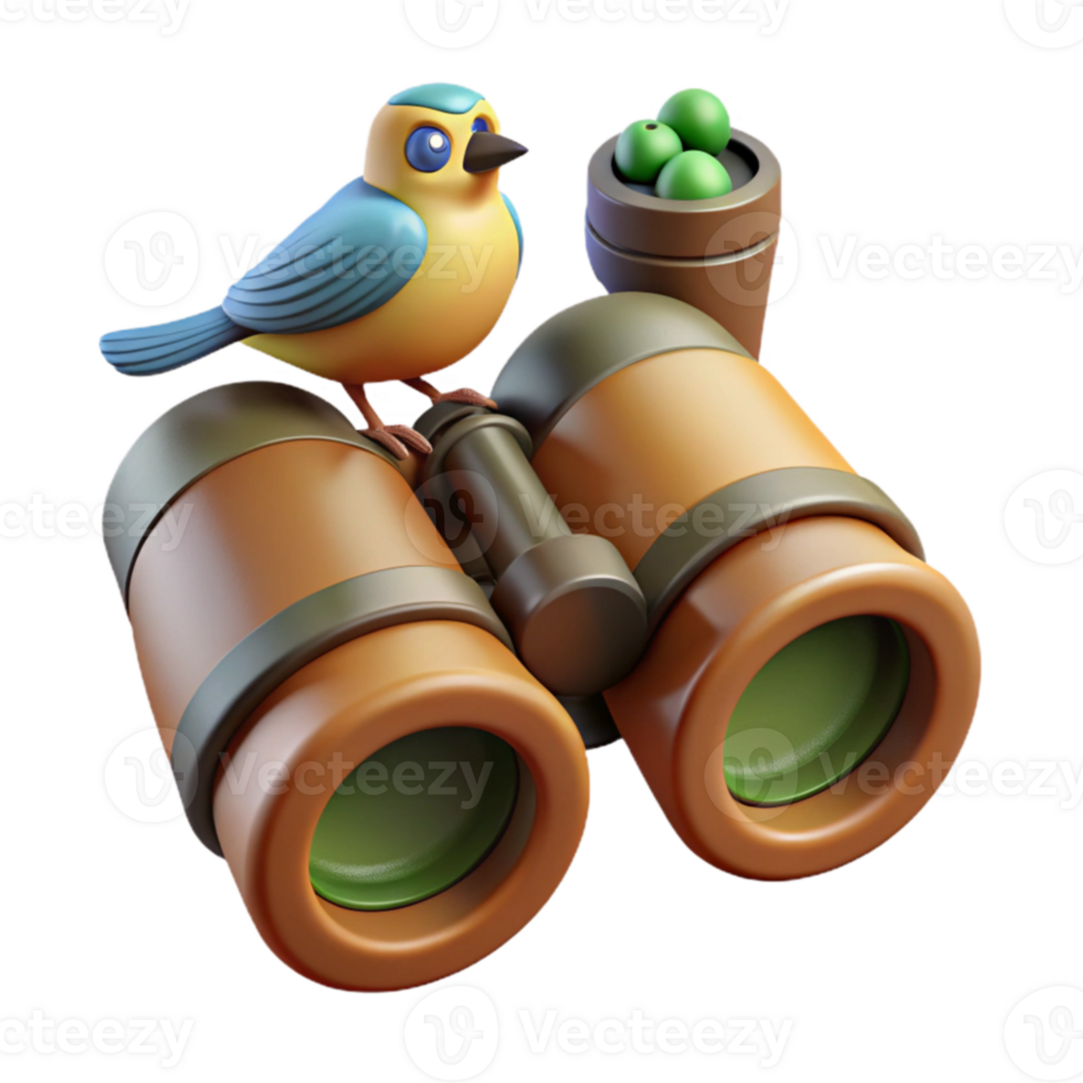 dramatic classic 3D Illustration Bird on Binoculars premium png
