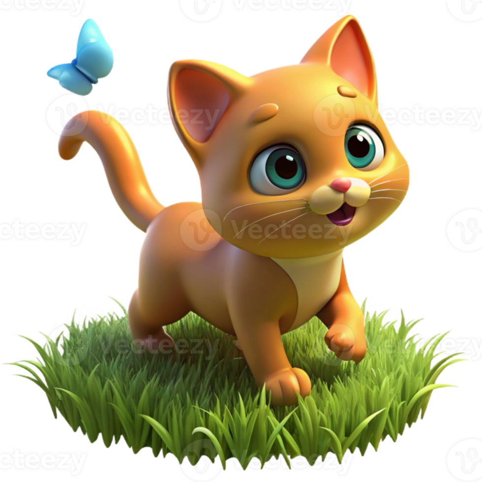 beautiful minimalist Cute Kitten 3D Render exclusive png
