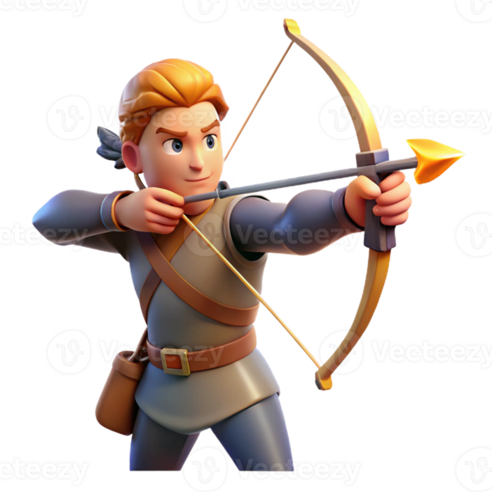 stunning artistic 3D Archer Illustration Young Medieval Archer Aiming Bow and Arrow professional png