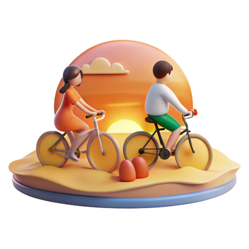 Sunset Cycling Couples Beach Bike Ride png