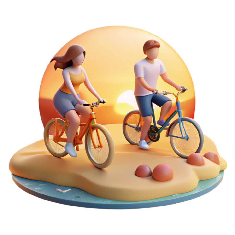 Sunset Cycling A Couples Beach Bike Ride png