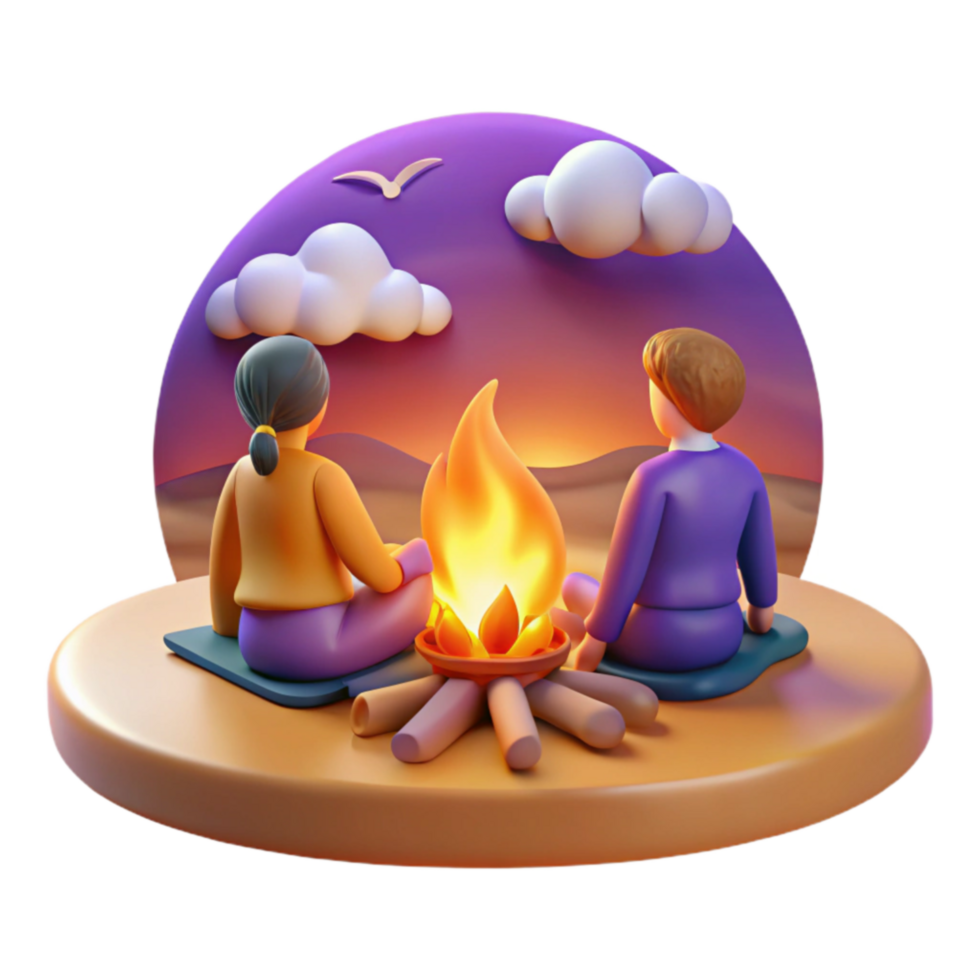 Couple Enjoying Campfire Sunset png