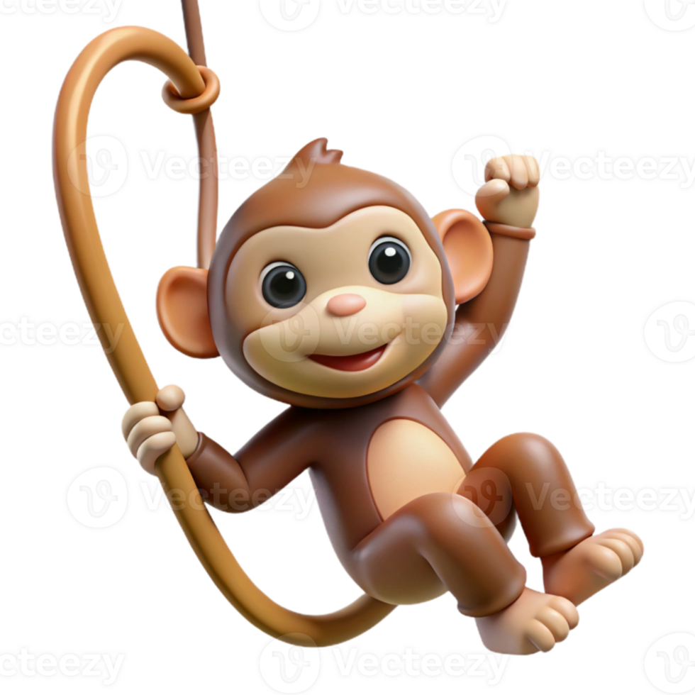 extraordinary creative Cute 3D Monkey Illustration Swinging professional png