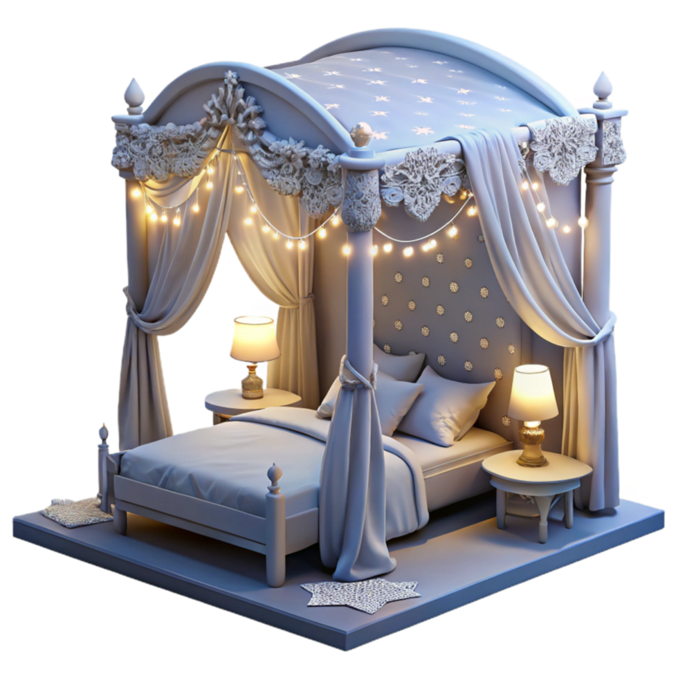 Elegant Canopy Bed with Fairy Lights png