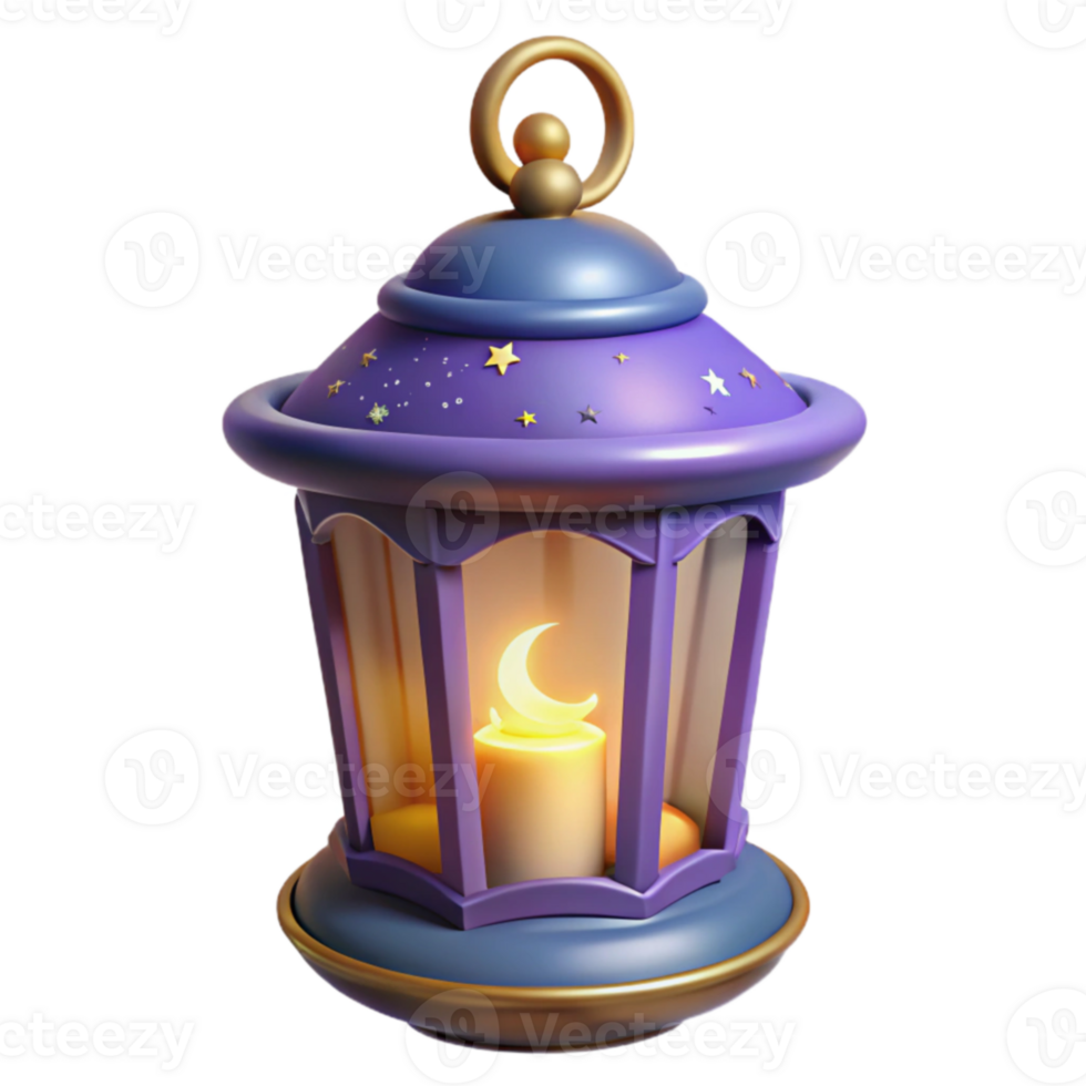 extraordinary abstract 3D Render Purple Lantern with Moon and Stars 4K png