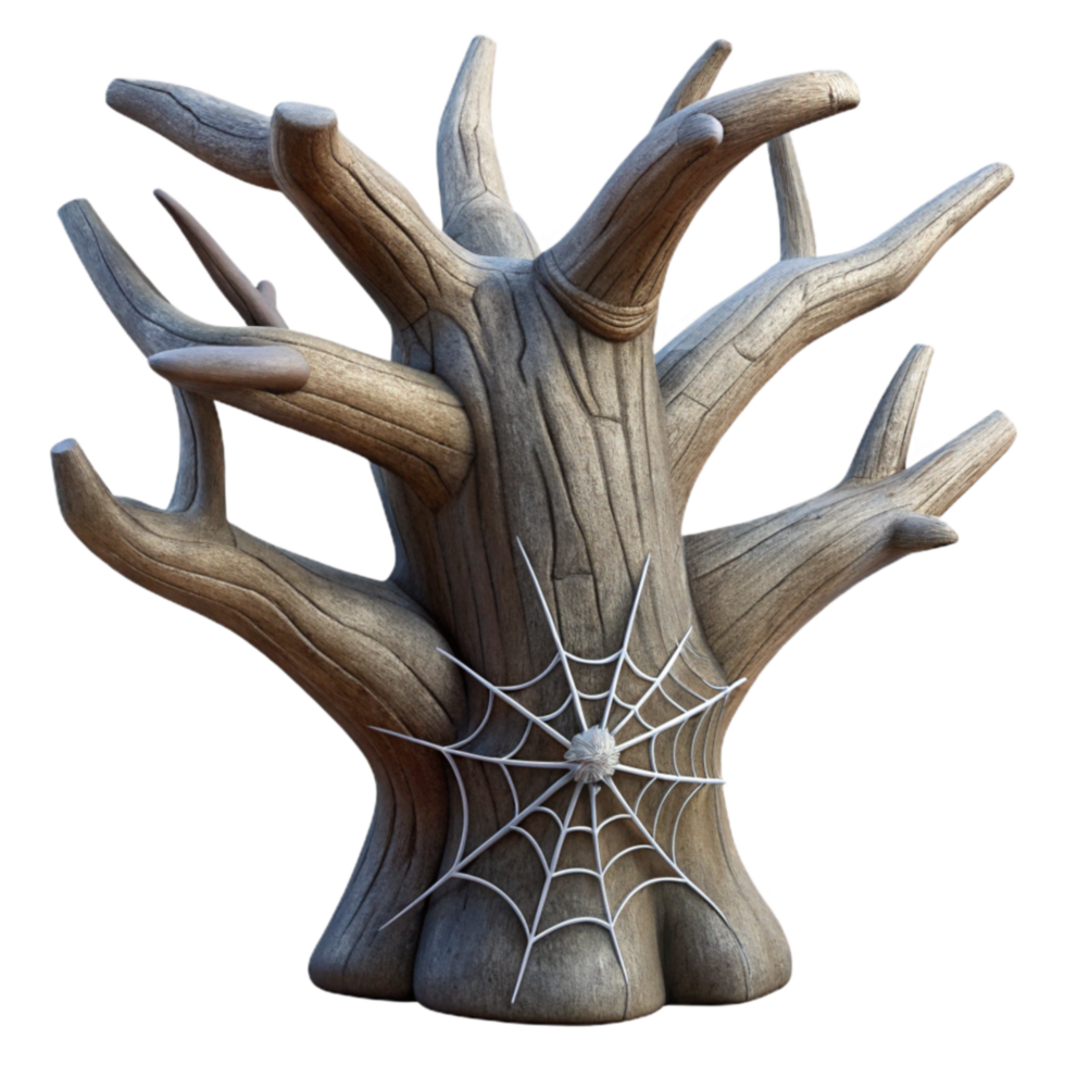 Spooky Tree Stump with Spiderweb Halloween Decoration png