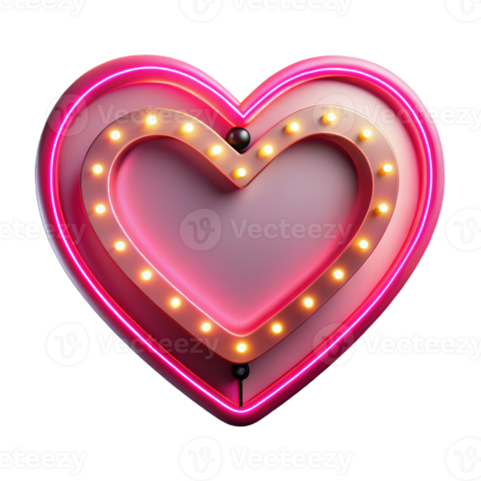 magnificent minimalist Pink Neon Heart 3D Render premium png