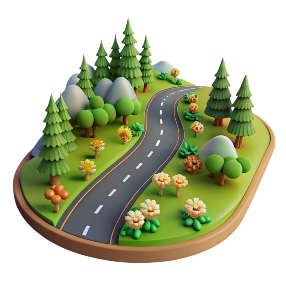 Scenic Road Through Cartoon Landscape png