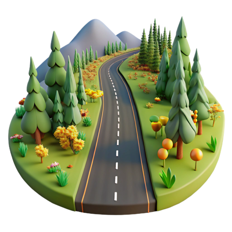 Scenic Road Trip 3D Cartoon Forest Drive png