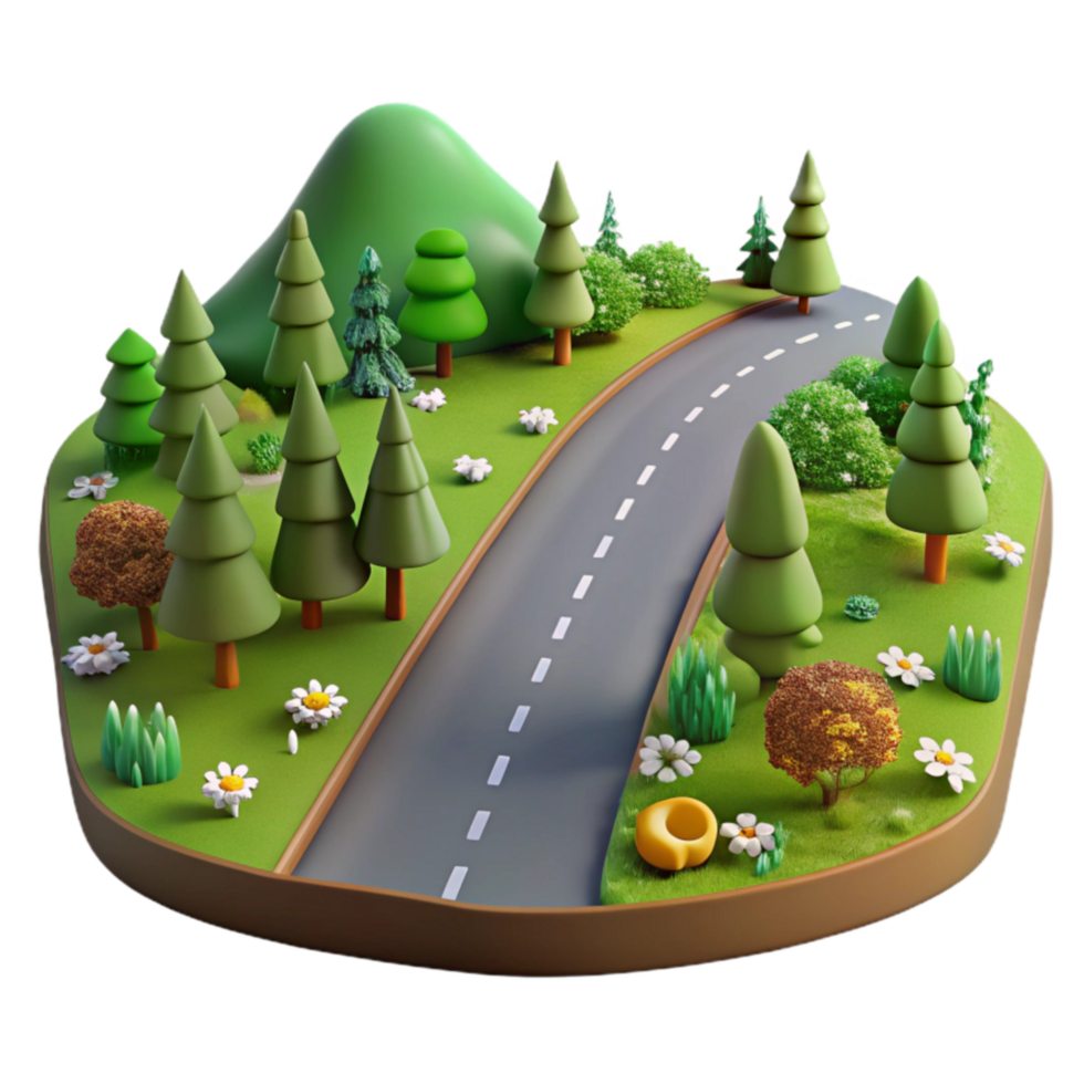Scenic Road Through Cartoon Forest 3D Render png