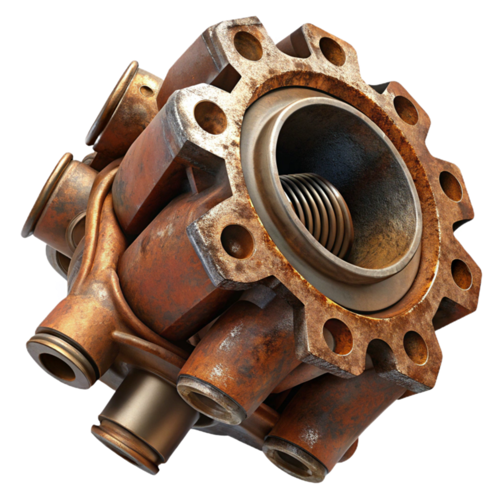 Rusty Industrial Valve Assembly Complex Mechanical Device png