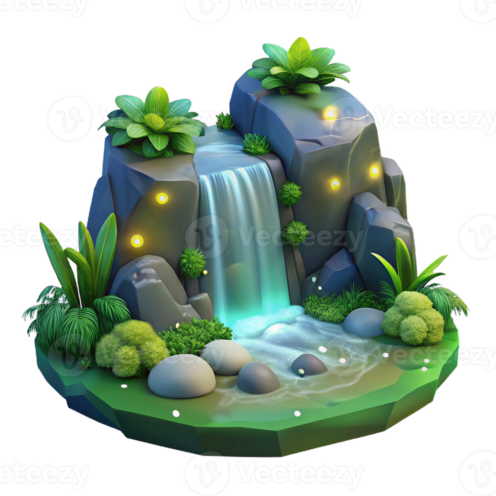 impressive rustic Enchanted Waterfall 3D Render original png