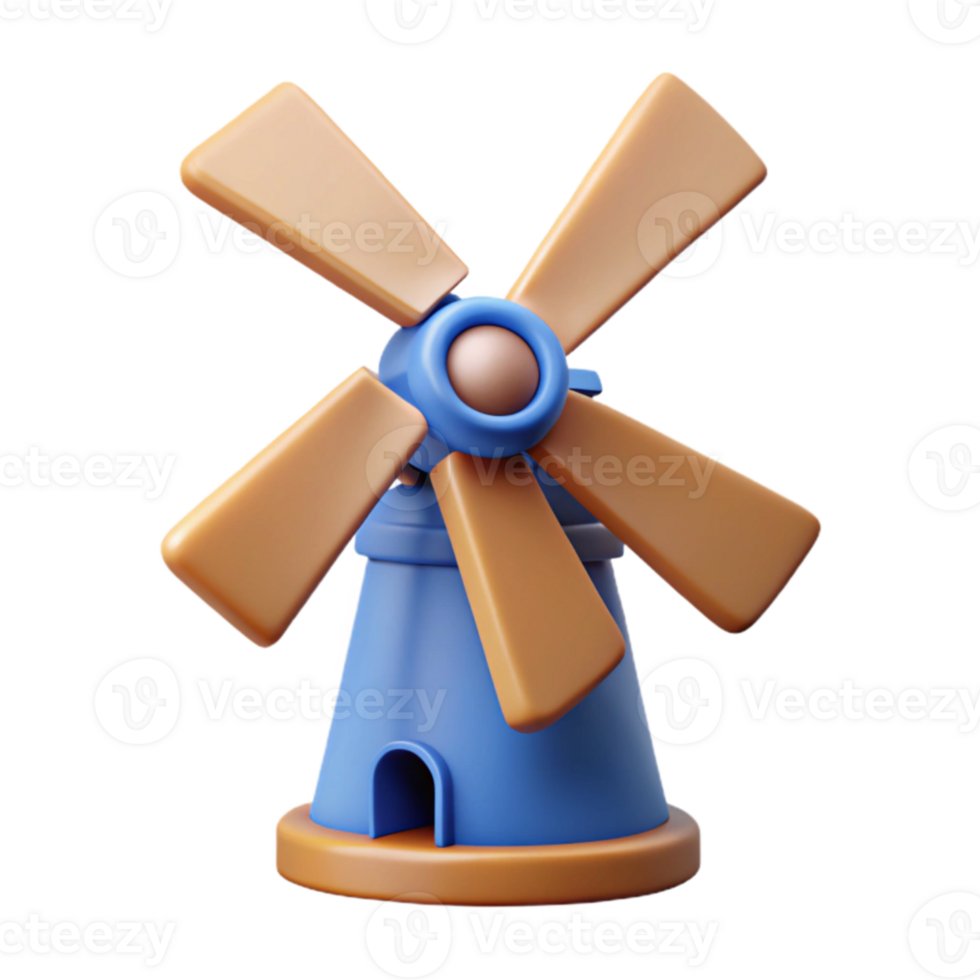 serene contemporary Cartoon Windmill 3D Render genuine png