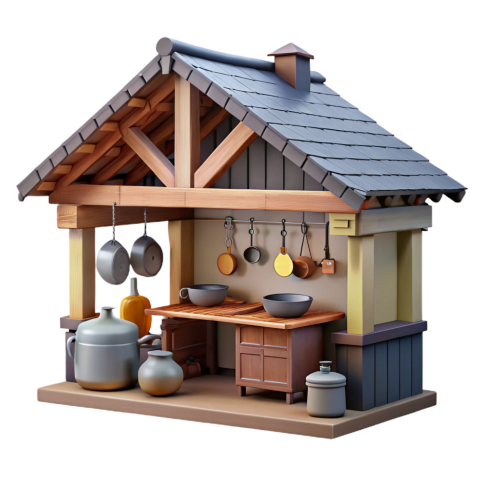Rustic Outdoor Kitchen 3D Render of Country Cooking Setup png