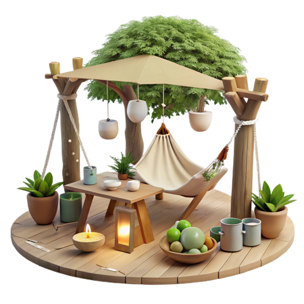 Serene Outdoor Hammock Oasis Relaxation Under a Tree Canopy png