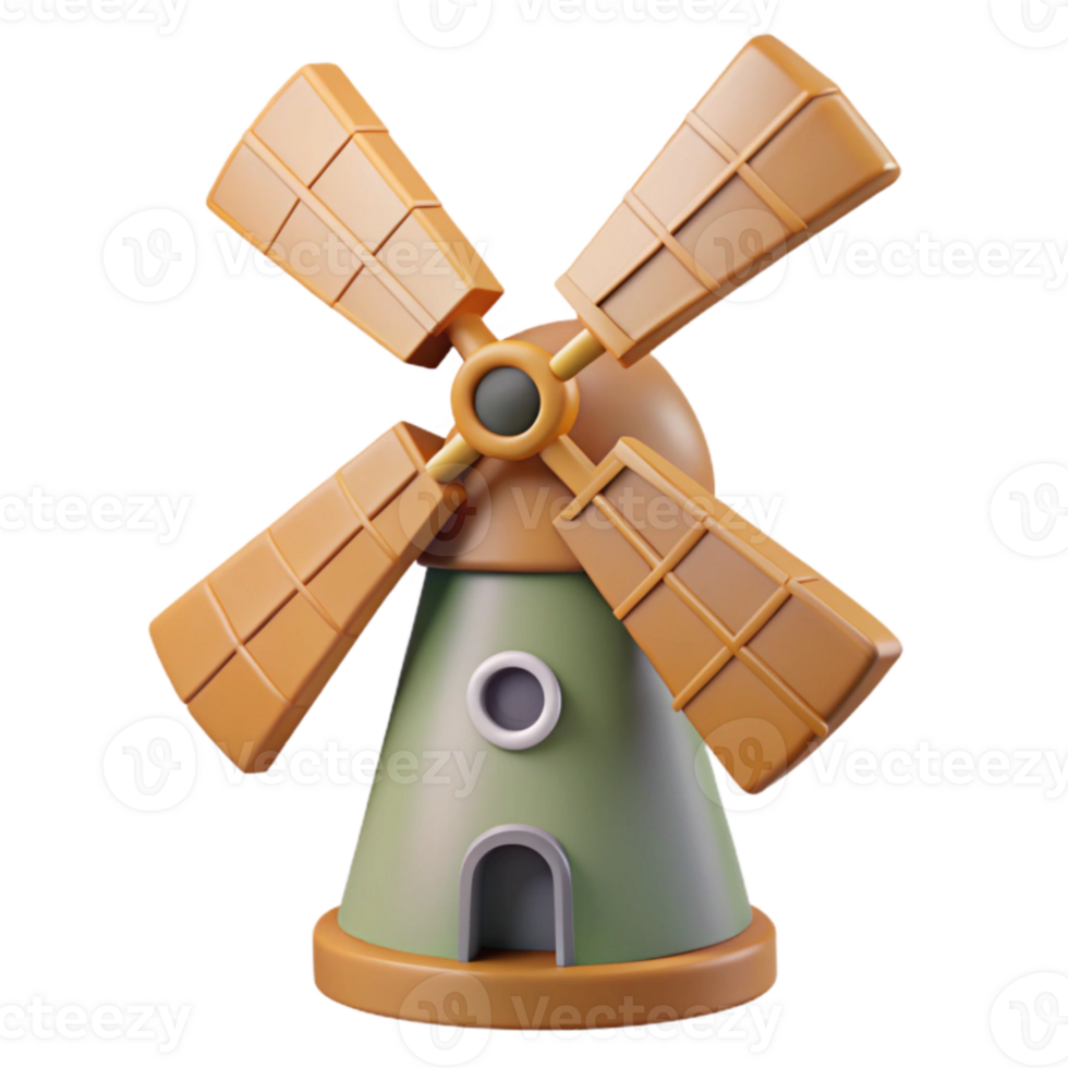 beautiful classic Cartoon Windmill 3D Render original png