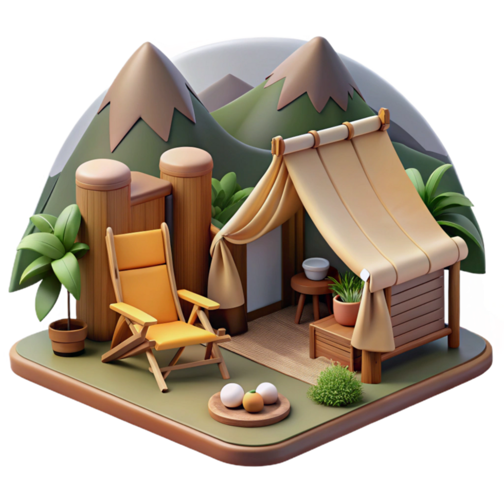 Serene Mountaintop Camping Relaxation 3D Render png